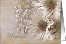 Bridesmaid request with daisy bouquet in sepia tones and texture card