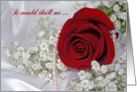 Bridesmaid request-red rose with pearls on satin card