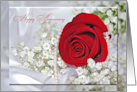 Red Rose and Pearls On Satin For First Anniversary card