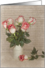 Birthday roses in vase with soft textured overaly card