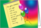 New Year’s resolution list with balloons card