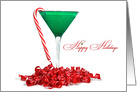 Happy Holidays bubbly cocktail with candy cane on white card