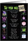 Birthday in 1960 fun trivia facts with birthday graphics on black card