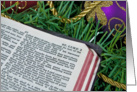 Christmas Bible with garland and ornaments card