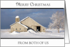 Old Farm Barn In Snow for Christmas card