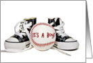 Baby boy sneakers with baseball for new son card