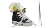 Birthday-daisy and butterfly on a sneaker isolated on white card