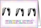 Triplet baby footprints on soft pink background card