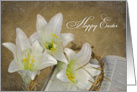 Easter-lilies and crown of thorns on Holy Bible card