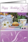 Birthday Vintage Teacup with Blueberry Muffin and Daisy Basket card