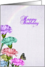 Colorful carnation bouquet with butterfly for Birthday card