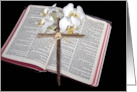 Easter Cross on Holy Bible with White Orchids card