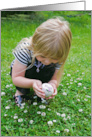 Little Girl with Mother’s Day Egg in Grass and Clover card