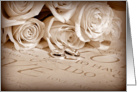 wedding rings with rose bouquet with sepia frame card