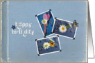 Birthday - flowers in blue jean pockets with butterfly card