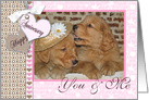 Anniversary golden retriever puppies with heart frame card