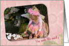 Birthday-little fairy girl painting a white orchid blossom card