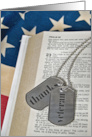 Veterans Day military Dog Tags On Bible and Flag card