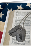 Thank You to Military, pair of dog tags on Psalm 23 and American flag card