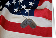 Support our Troops-military dog tags on American flag card