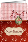 Happy Holidays greeting with ornament and gingham bow card