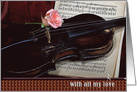 anniversary for spouse, pink rose on vintage violin with music card