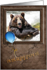 Birthday-smiling bear with blue balloon card