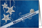 Christmas-silver stars on textured blue background card