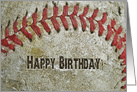extreme close up of an old baseball for birthday card