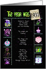 1931 birth year fun trivia facts and party elements on black card