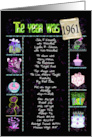 Birthday in 1961 fun trivia facts and party elements on black card