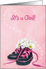 Baby Girl shower invitation daisy bouquet in sneakers card