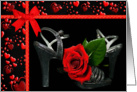 Valentine’s Day- red rose on silver shoes card