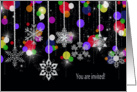 winter party invitation-snowflakes on black card