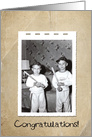 75th birthday, young boys with baseball bats in old snapshot frame card