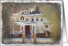 Christmas old Victorian house with grungy border card