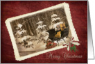 Christmas-vintage sleigh in old-fashioned snapshot frame card