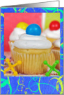 birthday getting older-cupcakes with gumballs and toy jacks card