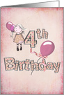 4th birthday girl with pink balloons and polka dot text card