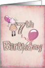 7th birthday-girl with pink balloons card