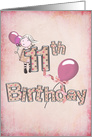 11th birthday for girl with pink balloons and polka dots card