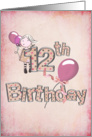 12th birthday for girl with pink balloons and polka dots card