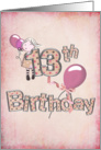 13th Birthday for Girl with pink ballons and polka dots card