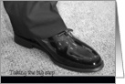 Best Man request-shiny black patent leather groom’s shoe on carpet card