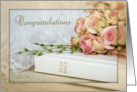 Rose Bouquet on White Bible for Newlywed Congratulations card