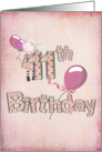 Girl With Pink Balloons and Polka Dot Text for 11th Birthday Party card