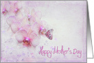 Mother’s Day pink orchids with butterfly and bubbles card