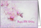 50th birthday, butterfly on orchid blossoms with pearls on pink card