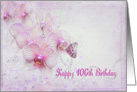 100th Birthday pink orchids with white pearls and butterfly card