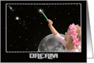 Little Girl Painting The Night Sky With Stars For Birthday card